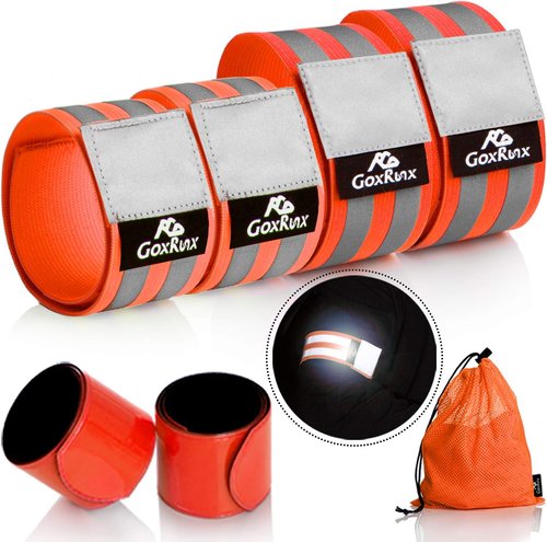 GoxRunx Reflective Bands - Adjustable 6-Pack Armband & Ankle Reflectors for Night Running & Cycling