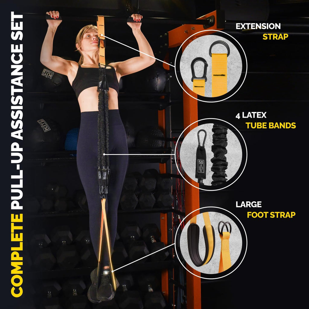 Skiennix Pull Up Assistance Bands - Heavy Duty Adjustable Strap & Foot Rest - Stackable Resistance Set for Strength Training