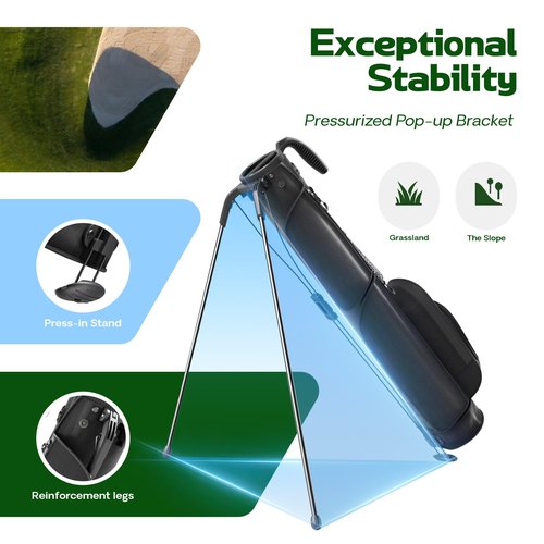 1GoTo-G Golf Lightweight Stand Bag, Par 3 Sunday Small Golf Bag with 2 Way Dividers Rain Hood Cooler Pocket Shoulder Strap and Multiple Storage Pockets for Men and Women