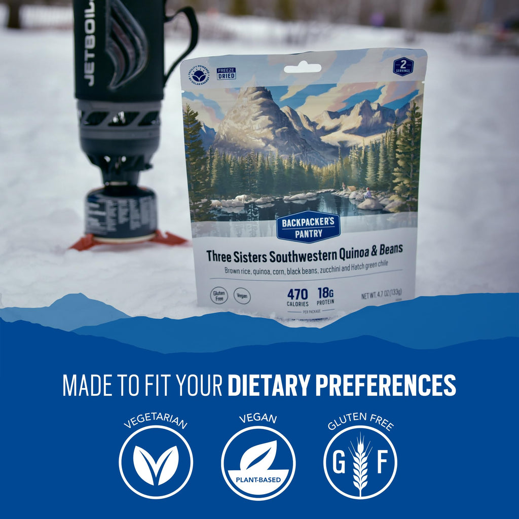 Backpacker's Pantry Three Sisters Quinoa and Beans | Freeze Dried Backpacking & Camping Food | 2 Servings Per Pouch | 14 Grams of Protein | Vegan | Gluten Free | 1 Count