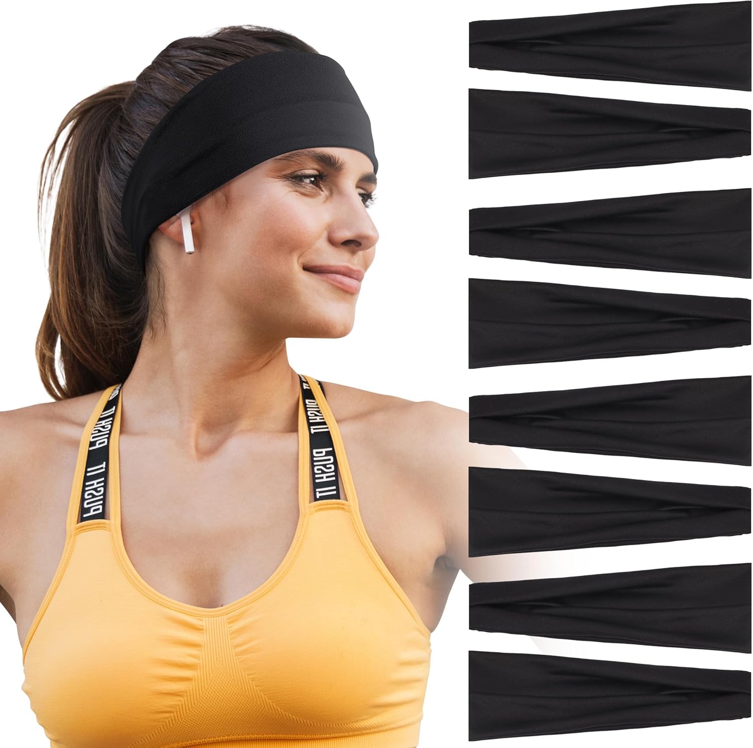 Skiennix Headbands for Women - 8 Pack Wide Elastic Non-Slip Sweatbands for Workouts & Daily Use