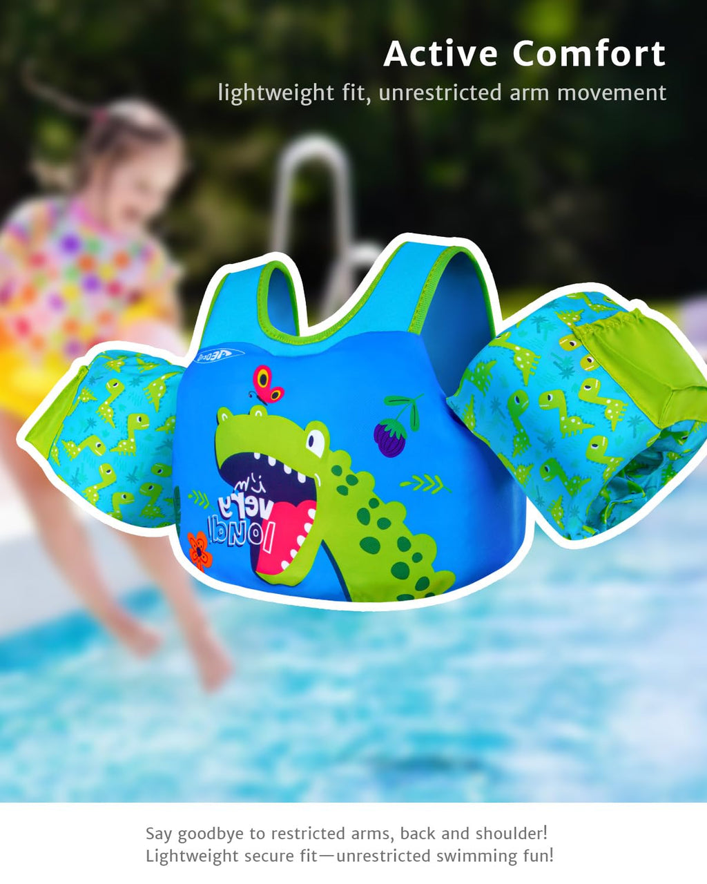 AEOCOO Puddle Float Jumper 30-50-60-70 Pounds, Toddler Swim Vest for 2-3-5-7 Years Old, Pool Floats with Swimming Arm Floaties Swim Jacket for Kids Swimmies, Boys, Girls, Niños, Dinosaur
