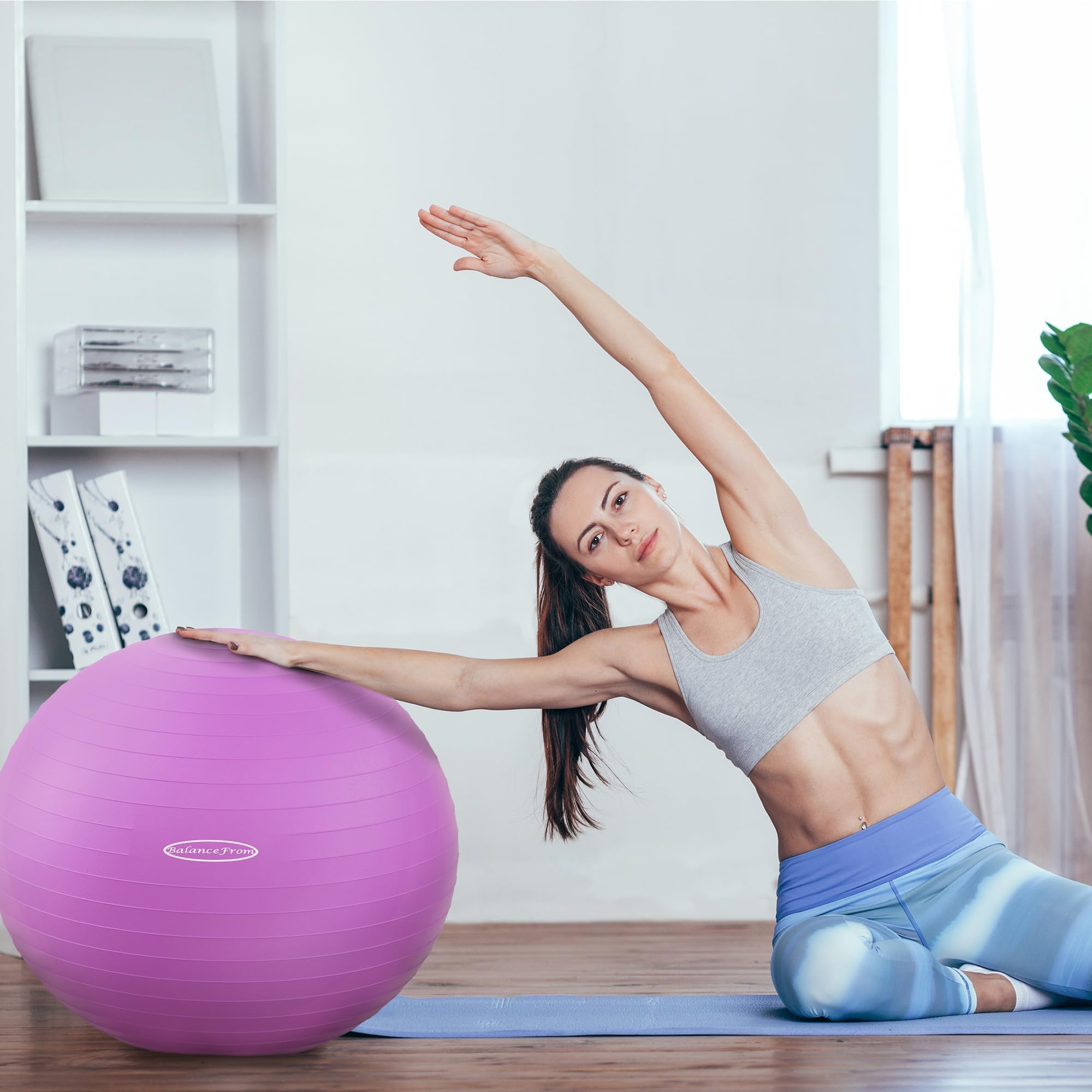 Fitvids Anti-Burst and Slip Resistant Exercise Yoga Ball for Fitness with Quick Pump – 2 – 30-inch – Purple