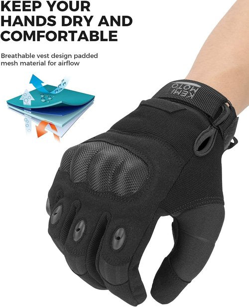 KEMIMOTO Tactical Gloves - Touchscreen Motorcycle Gloves with Hard Shell & Palm Padding | Ideal for Cycling, Hunting, and Hiking