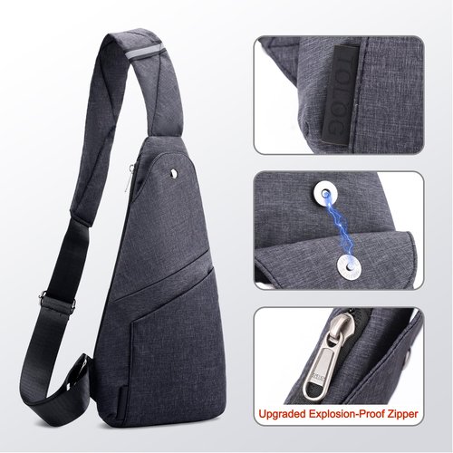 TOLOG Sling Bag Anti-Thief Crossbody Personal Pocket Bag Lightweight Chest Shoulder Backpack for Travel Hiking (Dark Grey)