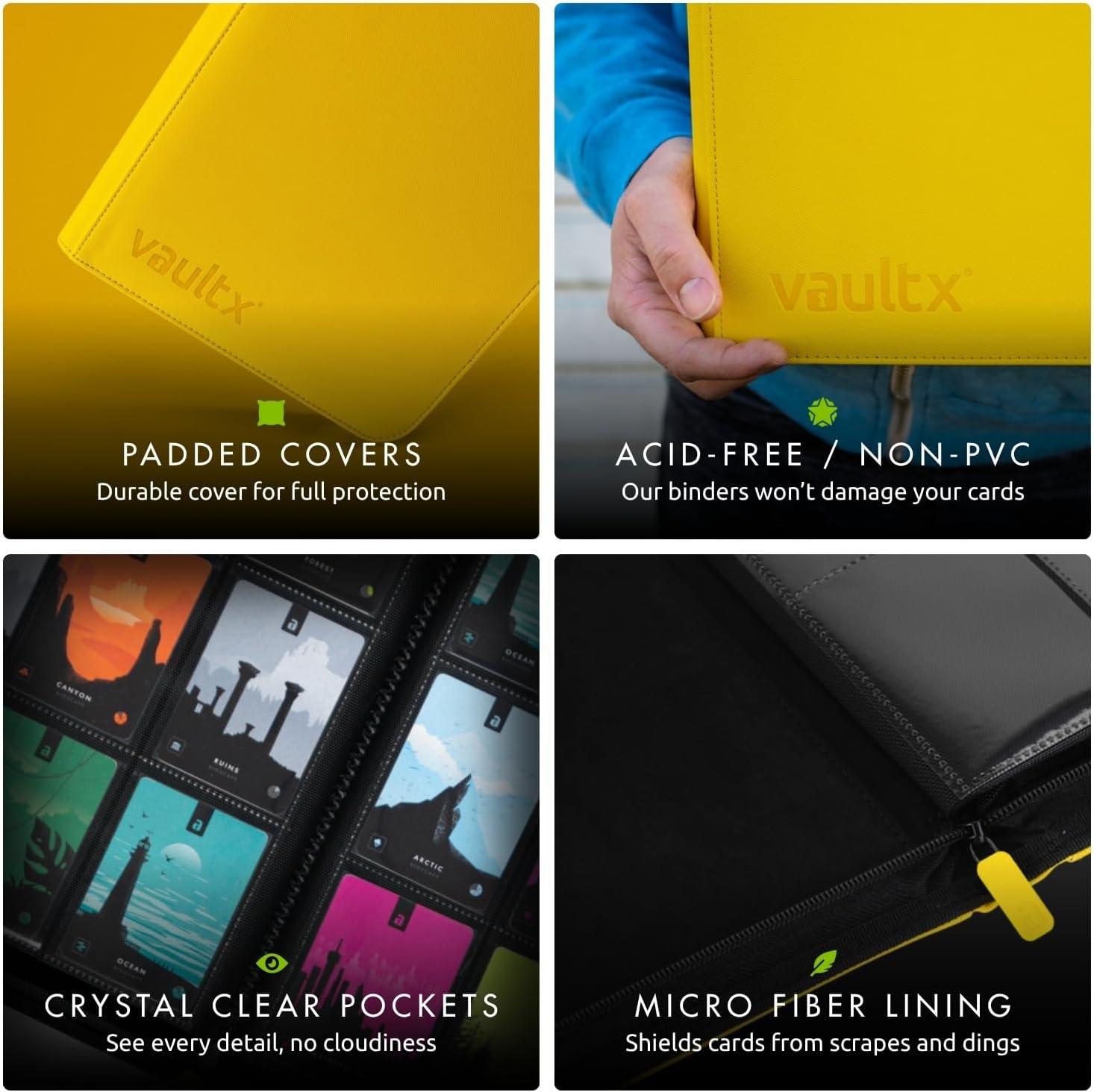 Vault X 9 Pocket Trading Card Zip Binder - Premium Exo-Tec Material, Holds 360 Cards | Yellow