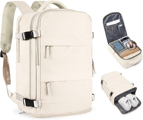 Coofay Beige Travel Backpack - Airline Approved Waterproof Carry-On for Men & Women | Perfect Weekender Bag