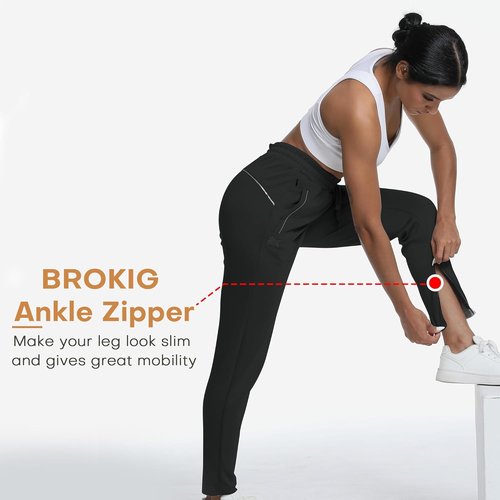 BROKIG Women's Cloudloft Joggers - Soft Athletic Tapered Pants with Zipper Pocket for Casual Lounge & Workout