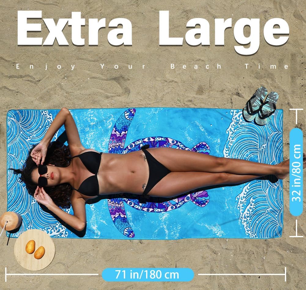 Skiennix Microfiber Beach Towel - Lightweight, Quick-Dry & Sand-Free | Large Compact Travel Accessory