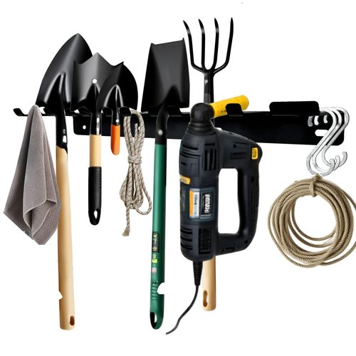 OGODU 33” Heavy Duty Tool Rack, Wall Mount Barbell Storage for Gym Equipment, 10L8S Slots for Garage/Home/Gym/Yard, 350LBS 4MM Steel 5MM EVA, Power Tool Organizer
