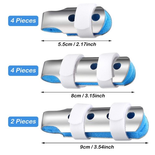 BBTO 10 Pieces Finger Splints Metal Padded Support Finger Stabilizer with Soft Foam Interior and Loop Straps, 3 Sizes(10 Pieces,Blue)