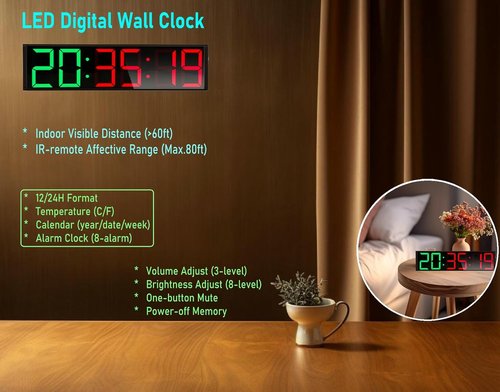 Gym Timer Clock by [Brand Name] - 26'' Extra Large Digital Workout Timer with 7-Color Night Light & 8 Alarms