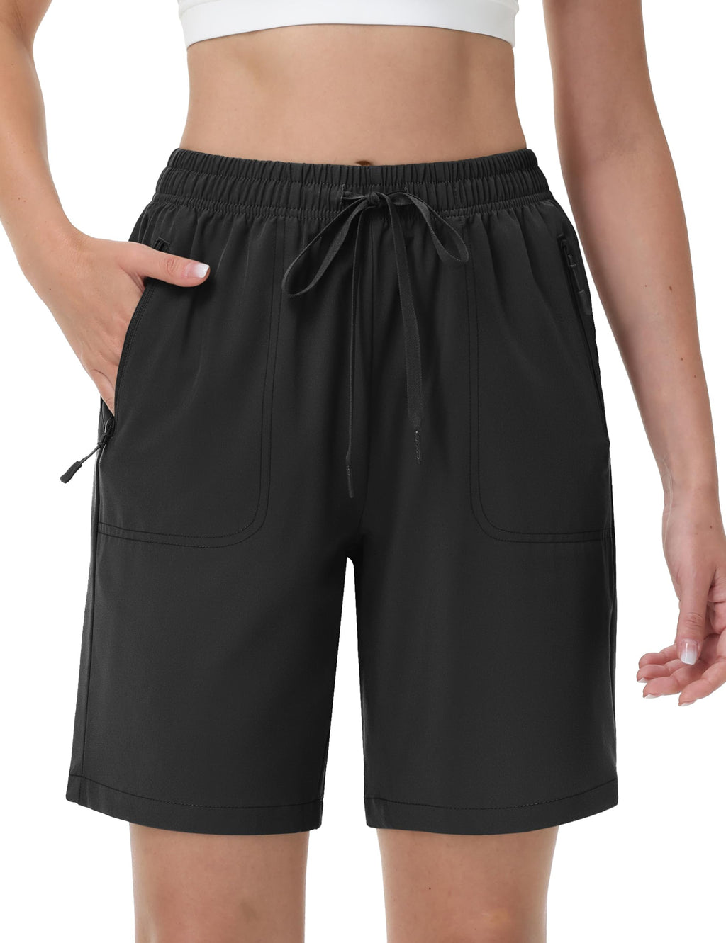 TACVASEN Hiking Shorts for Women Quick Dry Lightweight Golf Athletic Shorts with Pockets Water Resistant Summer UPF 50+ Black L