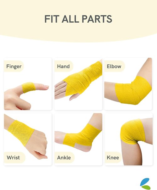 FriCARE Self-Adhesive Bandage Wrap - Cohesive Medical Tape for First Aid | 2 Inches x 5 Yards, Yellow (6 Rolls)