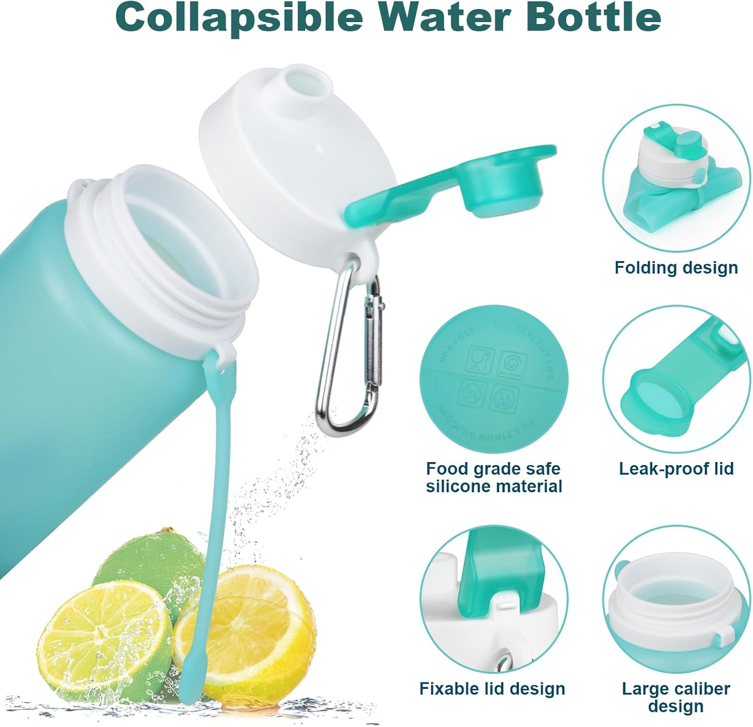 PLTCAT Collapsible Silicone Water Bottle - BPA Free, Lightweight & Leak-Proof for Travel, Gym, Hiking