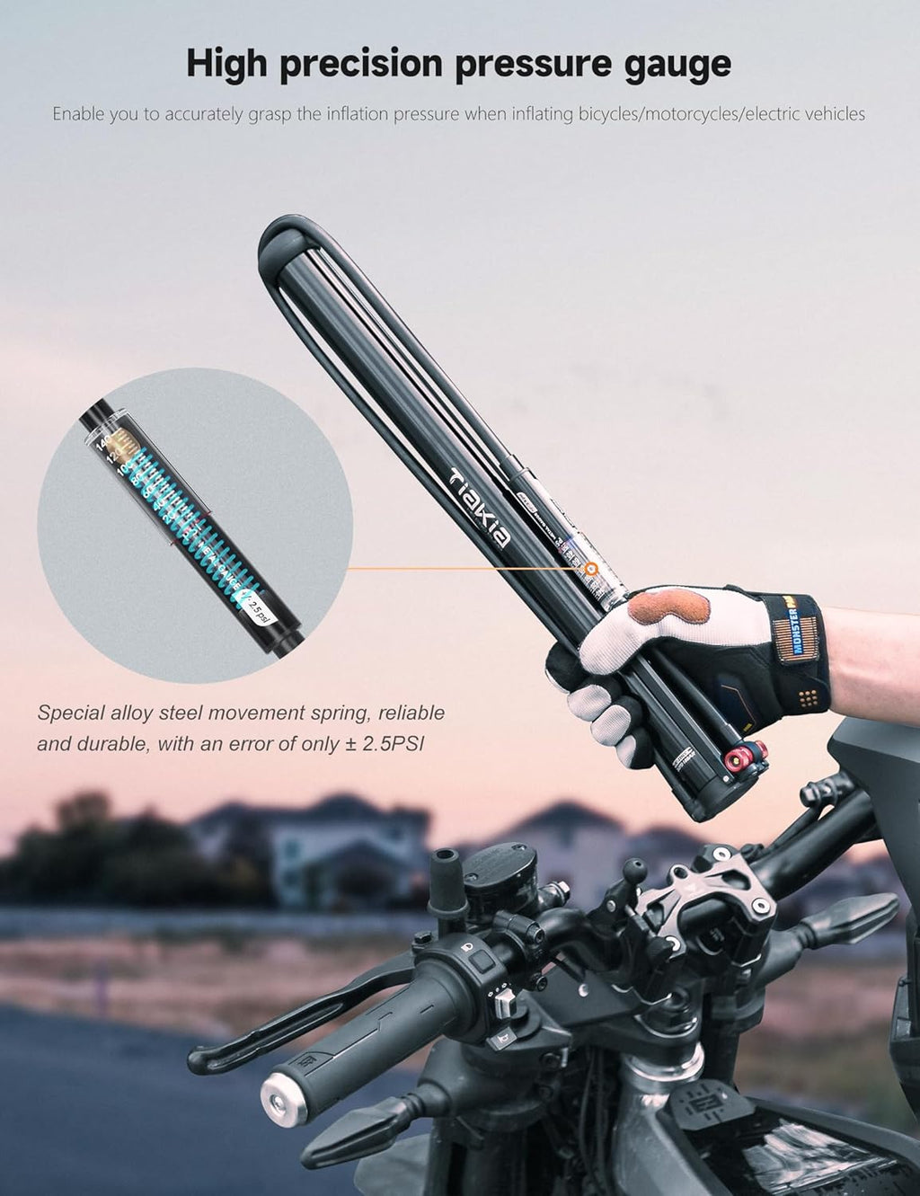 Tiakia Bike Pump - High Pressure Portable Hand Air Pump with Gauge for Presta & Schrader Valves | Aluminum Design