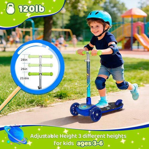 Nattork 3-Wheel Toddler Kick Scooter - Adjustable Height, Light-Up Wheels, Anti-Slip Deck | Ages 2-8