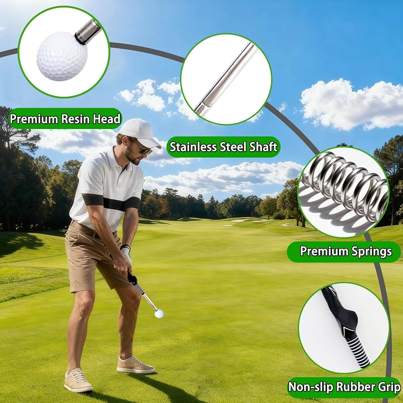 Golf Swing Trainer with Grip Trainer - Retractable Practice Aid