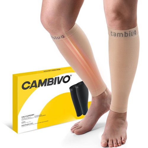 CAMBIVO Calf Compression Sleeve for Women & Men - 20-30mmHg Footless Compression Socks Support for Pain Relief, Varicose Vein (Pure Nude, Large)