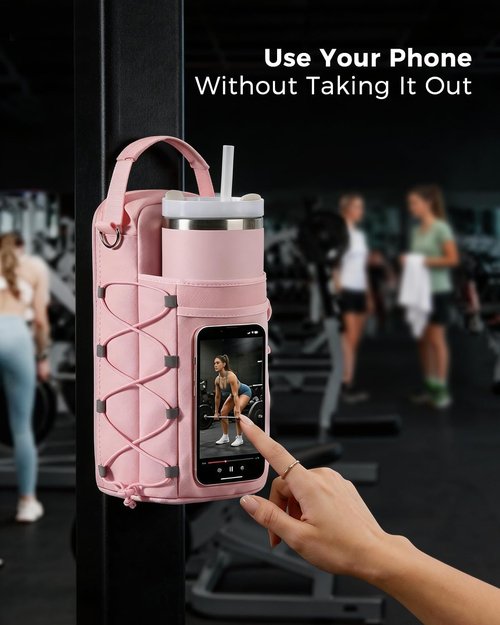 Magnetic Gym Bag for Women - Water Bottle Holder & Touchscreen Pocket | 4 Built-in Magnets, Fits 40oz Tumbler