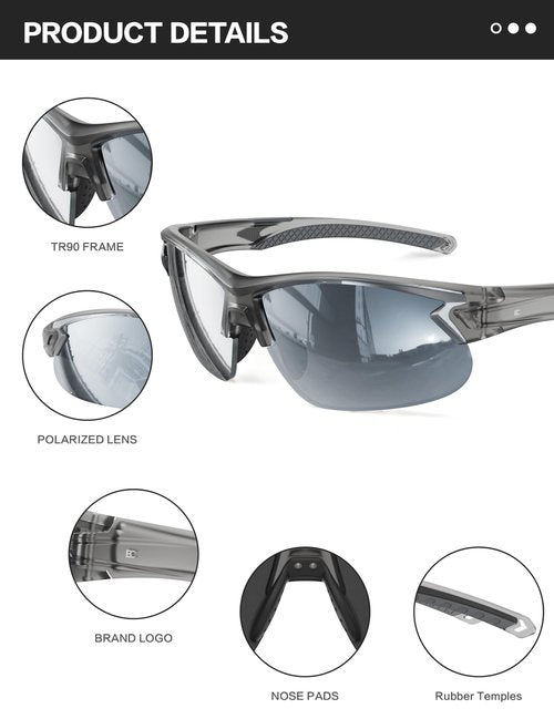 BIRCEN Mens Polarized Sunglasses for Sports: TR90 Lightweight Sun Glasses Wrap Around Shades for Fishing Driving Cycling