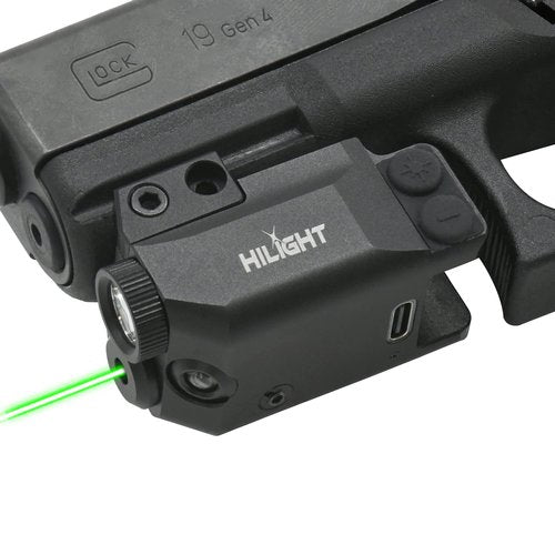 HiLight - Tactical PF10G - 500 Lumens Strobe Flashlight with Path/Stair Illumination Light & Single (Green) Laser with Rechargeable USB Battery - Rail Mount Light & Precision Laser Class of IIIA, <5mW