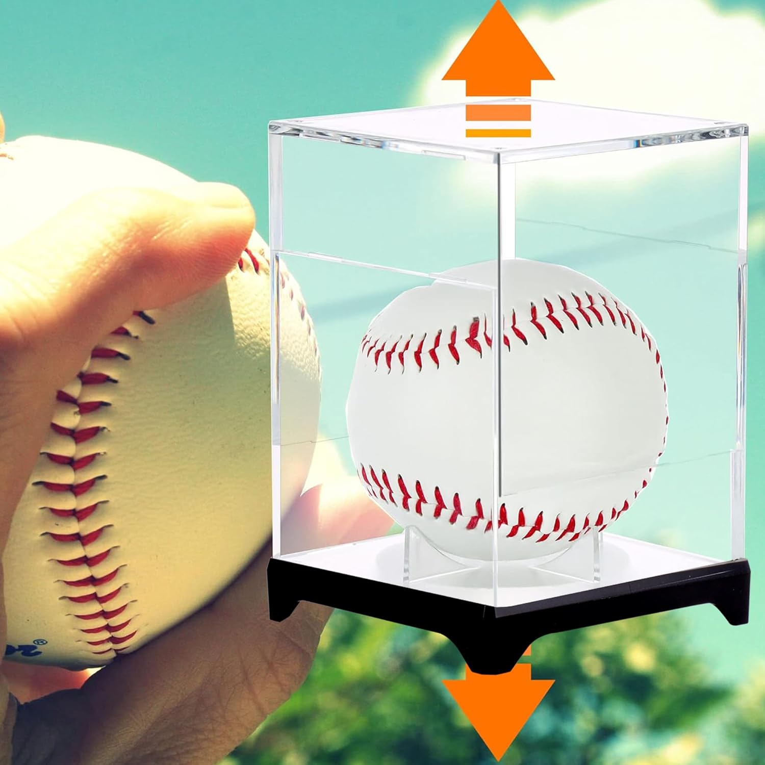 Skiennix Baseball Display Case - UV Protected Acrylic Boxes for 4 Baseballs with Base