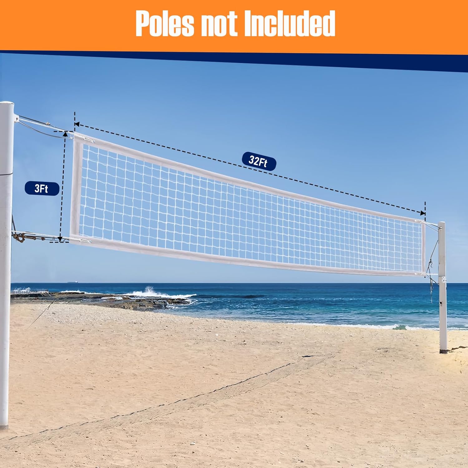 Regine Switzerland Heavy Duty Volleyball Net - 32x3ft Outdoor Replacement with Storage Bag
