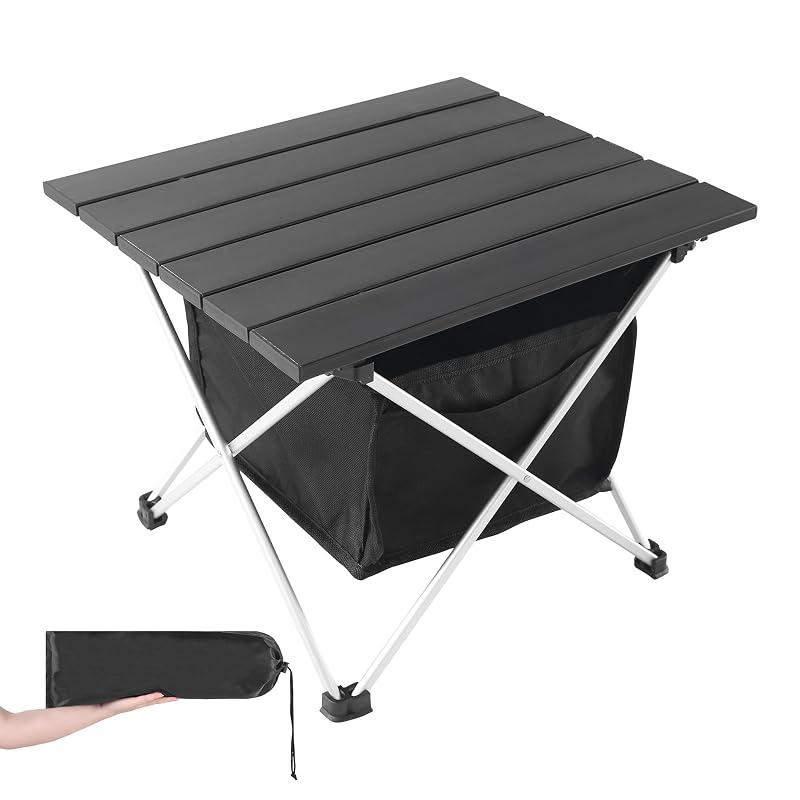 Grope Ultralight Aluminum Camping Table with Storage Bag – Black, Small, Includes Carry Bag and Set (Variation of THIS listing: Black+Camping Table Set – Leg & Top & Storage Bag+Small)