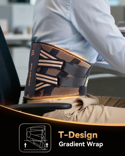 SOLOEVER Copper-Infused Back Brace for Men Lower Back Pain Relief [Medical-Grade & Stronger Support] Lumbar Support Belt with Support System for Women - Back Support Brace for Heavy Lifting and Work