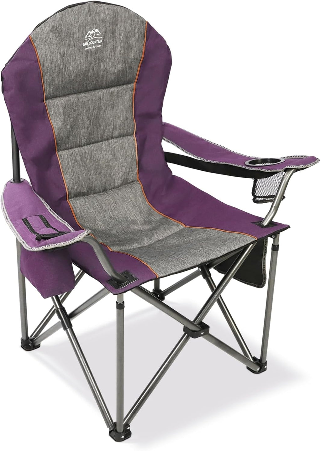 Skiennix High Back Folding Camping Chair - Heavy Duty with Cup Holder & Cooler Bag | Purple