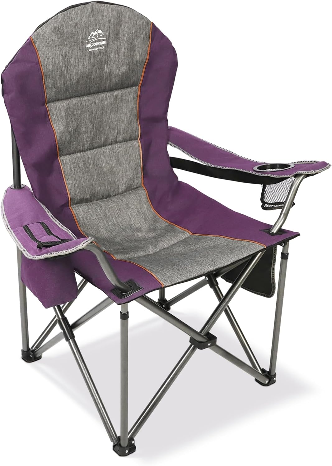 Skiennix High Back Folding Camping Chair - Heavy Duty with Cup Holder & Cooler Bag | Purple