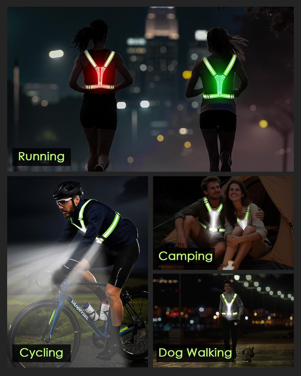 Zacro LED Reflective Vest - 500LM Rechargeable Light Up Running Gear | High Visibility for Night Safety, Adjustable for All Sizes