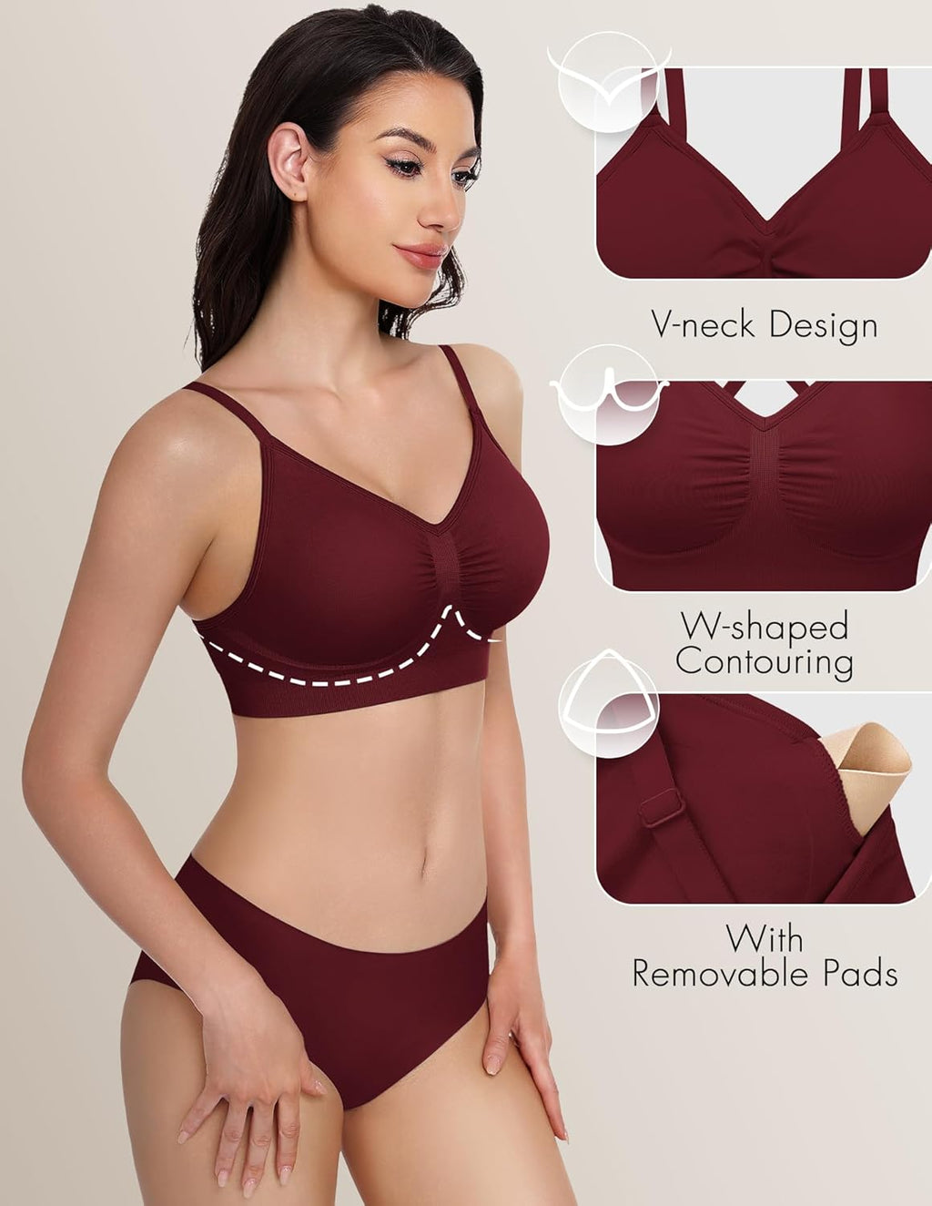 WANAYOU Wireless Bralette for Women - Comfortable No Underwire Push-Up Everyday Bra