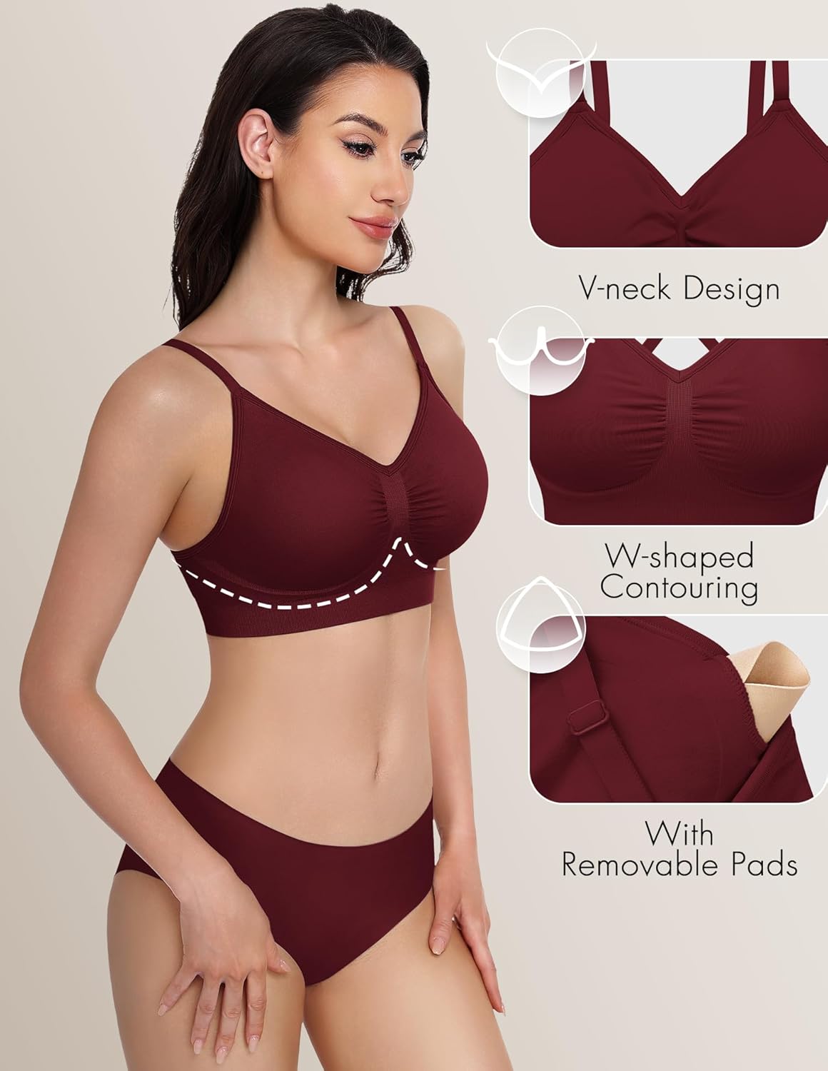 WANAYOU Wireless Bralette for Women - Comfortable No Underwire Push-Up Everyday Bra