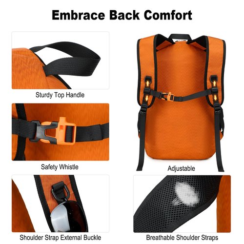 Nerlion Lightweight Foldable 35L Hiking Backpack Travel Backpack for Men Women Camping Waterproof Outdoor Hiking Daypack Backpack Orange