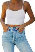 Reoria Women's Seamless Adjustable Spaghetti Strap Yoga Crop Top - Double Lined Comfort