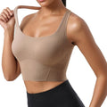 SPORME RUNNING Women Square Neckline Sports Bra Padded Basic Workout Y-Back Racerback Cropped Tank Top (Coffee)