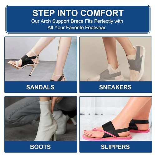 Mjajcnnae Arch Support Braces for Plantar Fasciitis Relief(Pair), Adjustable Brace w/Gel Pads for Flat Feet High & Fallen Arch, Fits for Women Men (Black)