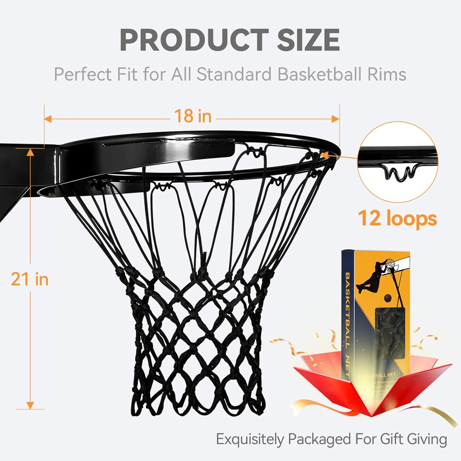 Skiennix Heavy Duty Basketball Net Replacement - All Weather Nylon with 12 Loops | Fits Standard Rims