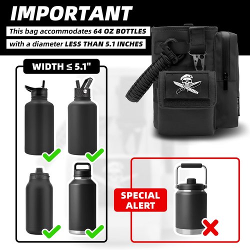 KawaGebo Kamp Tactical Water Bottle Holder Bag with Strap, Water Bottle Carrier Pouch for Walking, Gym, Camping, Fishing, Hunting 32oz, 64oz, 128oz One Gallon Tactical Carrier Holder