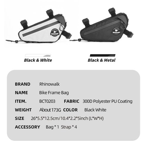abamita Bicycle Frame Bag Rhinowalk Bike Triangle Bag with Dual Side Mesh Pockets for MTB Road Bike Cycling Commuting (Black,1.3L)