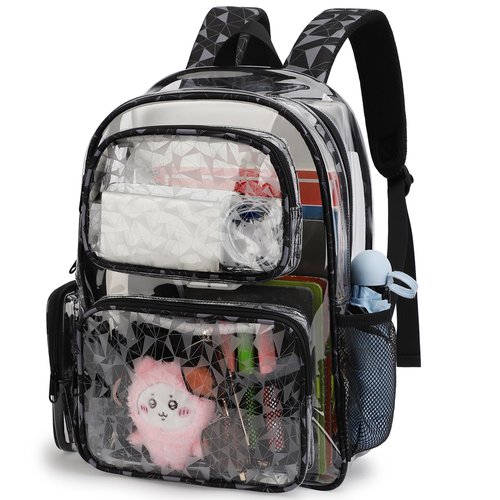 TINYAT Heavy Duty Clear Backpack for Stadium Events Transparent Backpack for Women See Through Bookbag Cute Clear Plastic Bag