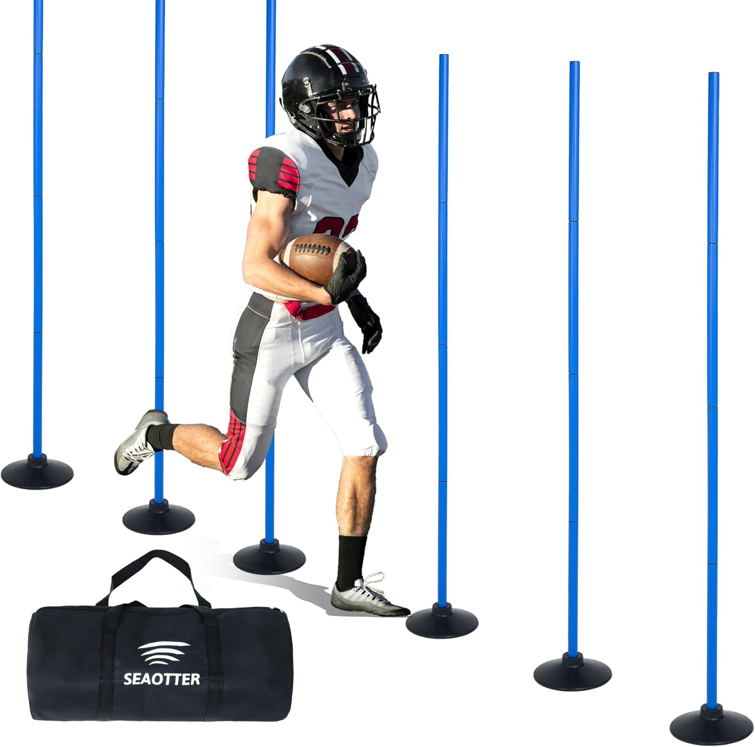 SEAOTTER Soccer Agility Poles Set - 6ft Detachable Speed Poles with Rubber Base | 4/6/10 Pcs for Training