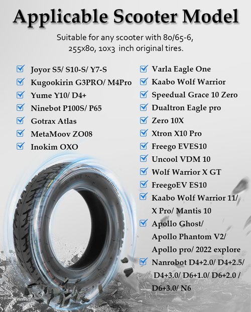 Felixstory 10x3 Inch Off Road Vacuum Tire, Fit for 80/65-6 255x80 Original Tire, Fit fot Joyor S5/ S10-S/ Y7-S Kugookirin G3PRO/ M4Pro Yume Y10/ D4+ Electric Scooter, Wear resistant Puncture resistant