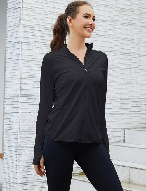 Gihuo Women's Sun Protection Jacket - UPF 50+ Long Sleeve Cropped Yoga Top | Quick Dry, Athletic Fit