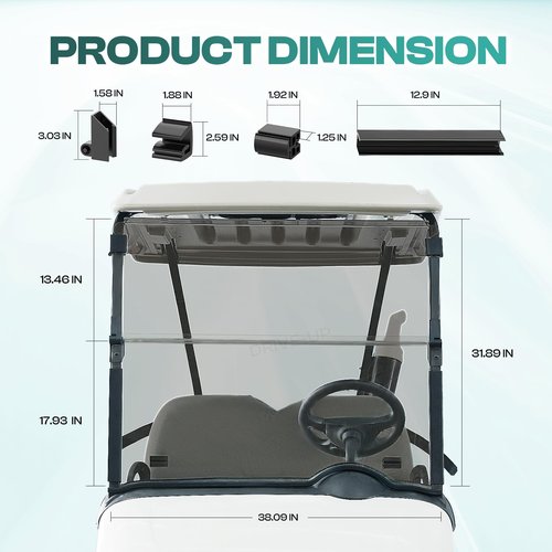 DRIVE UP Golf Cart Windshield, EZGO Golf Cart Windshield Fits for RXV 2008-Up Gas and Electric Golf Carts, Tinted Upgraded Windshield Foldable Impact Resistant and Anti-UV Protection