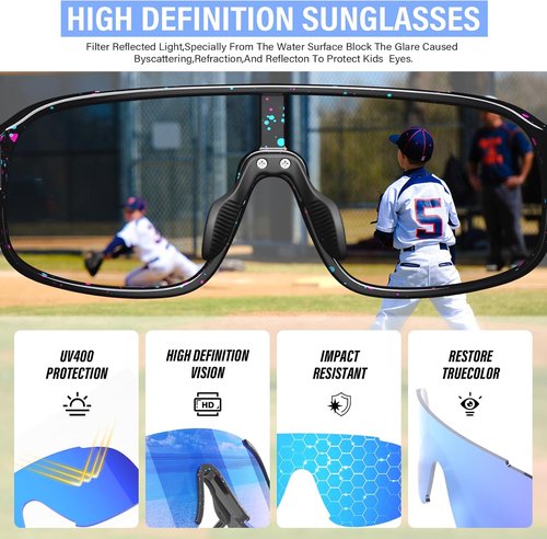IKTOD Youth Baseball Sunglasses - UV400 Protection for Kids Aged 4-16 | 2-Pack Sports Goggles