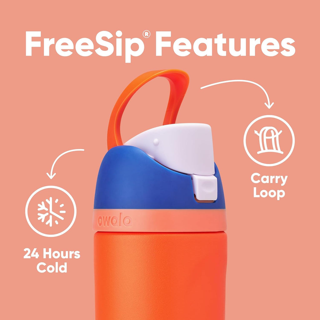Owala Kids FreeSip Water Bottle - Insulated Stainless Steel with Straw | BPA-Free, 16 oz, Blue Citrus