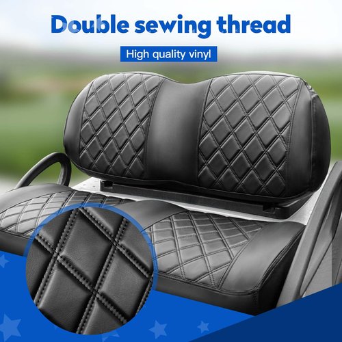 NOKINS Golf Cart Seat Covers Fit Club Car Precedent/Tempo/Onward Premium Front Seat Cushion, Golf Cart Vinyl Diamond Seat Covers, Soft/Scratch-Resistant/No Stapler Needed (Black&Black Stitching)